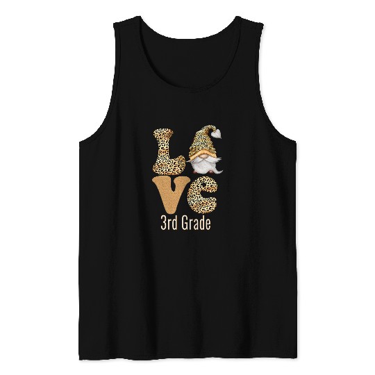 Love 3rd Grade Leopard Gnome Third Grade Teacher Tank Tops