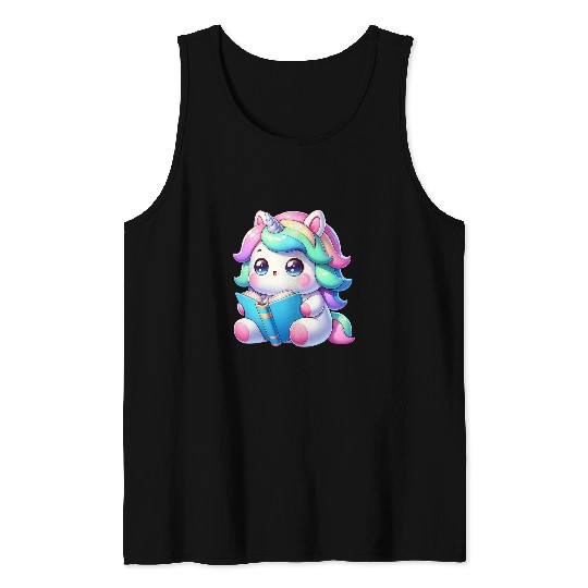 Funny Anime Kawaii Rainbow Unicorns Reading Books Coffee 8 Tank Tops