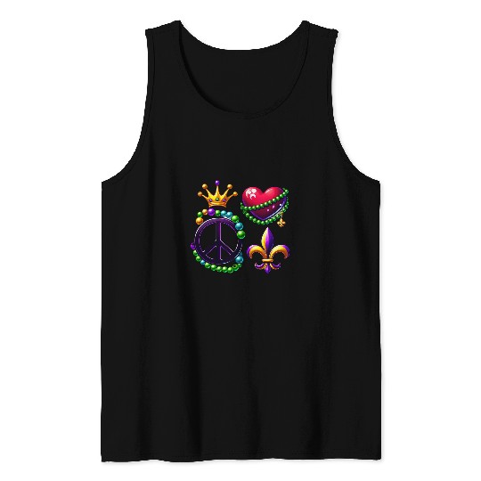 Mardi Gras Hearts Cute Outfit Women Peace Love Mardi Gras Tank Tops
