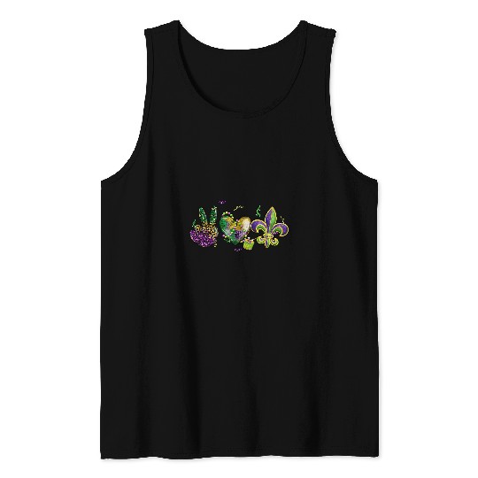 Mardi Gras Hearts Cute Outfit Women Peace Love Mardi Gras 3 Tank Tops