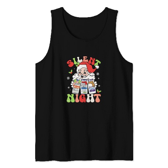 Silent Night Christmas nurses Santa Helpers Anesthesiologist Tank Tops