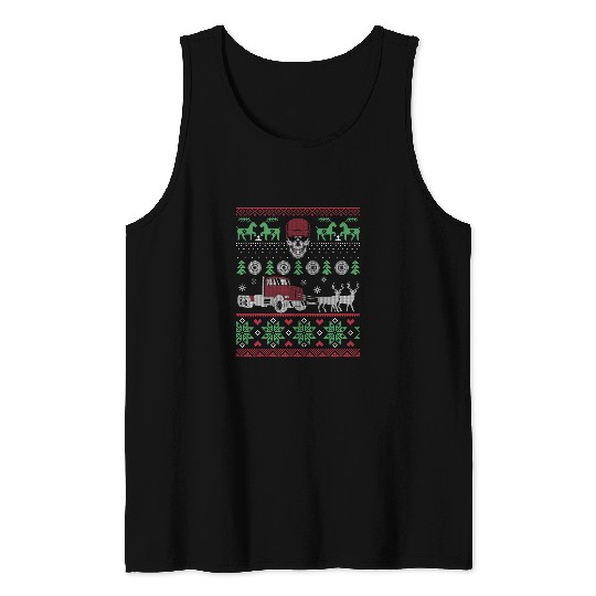 Trucker Semi Truck Pulled by Reindeer Ugly Christmas Sweater Tank Tops