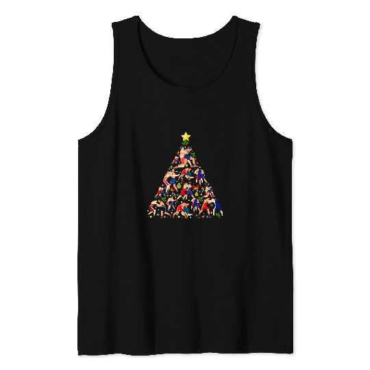 Wrestling xmass Tree Lights Funny Sport Christmas Pajama Tank Tops