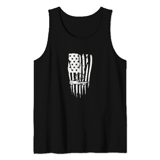 Mens Tow Truck Gifts USA Flag American Themed Decor Trucker Tank Tops