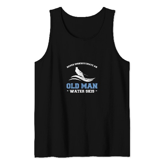 Mens Old Man Water Skis Skiing Waterski Waterskiing Boat Waves Tank Tops