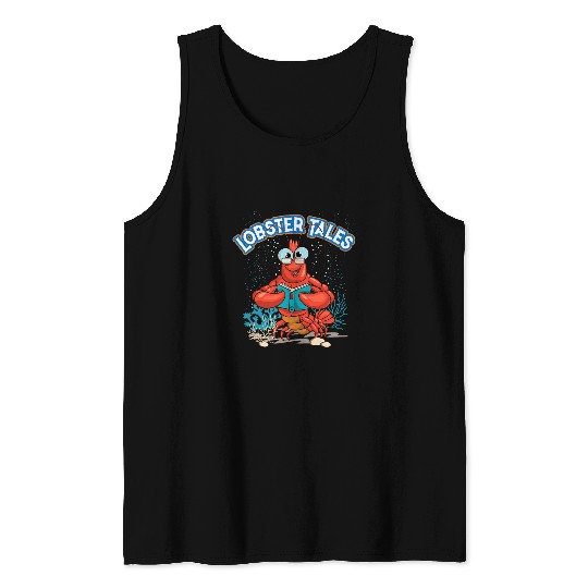 Lobster Tales Funny Lobster Reading A Book For Booklovers Tank Tops