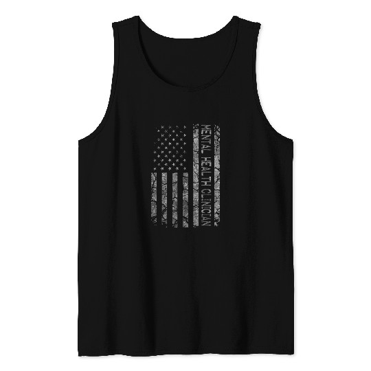 Funny Job Title Worker American Flag Mental Health Clinician Tank Tops