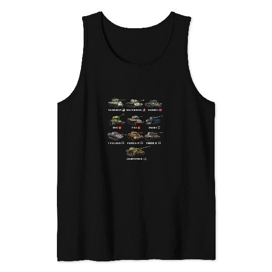 WW2 Tanks M4 Sherman Panzer IV Tiger II T 34 History Buff Tank Tops