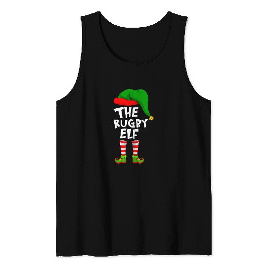 Funny Matching Family Christmas The Rugby Elf Tank Tops