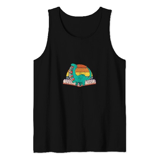 Dino Books Reading Bookworm Dinosaur Book Lover Librarian Tank Tops