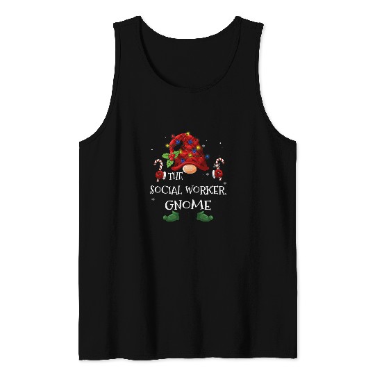 social worker gnome buffalo plaids christmas tree light Tank Tops