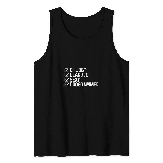 Mens Chubby Bearded Sexy Programmer Funny IT Coding Software Code Tank Tops