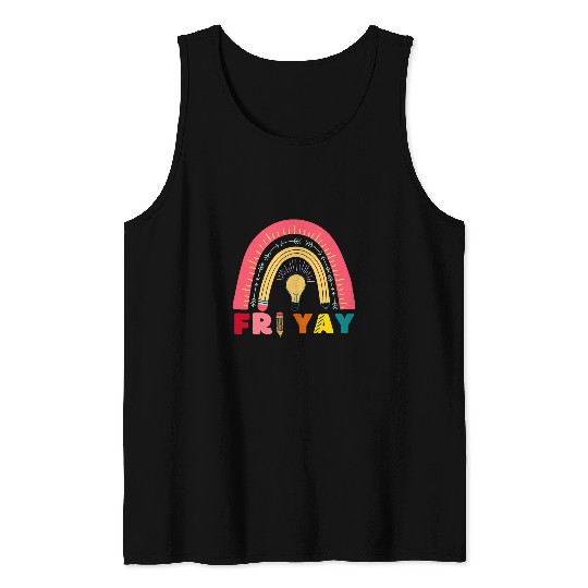 Happy Fri Yay Funny Teacher Life Weekend School Women 3 Tank Tops