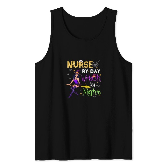 happy halloween scrubs nurses by day witch by night rn cna np Tank Tops