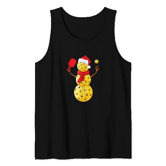 Mens Pickleball Christmas Funny Pickleball Snowman Tank Tops