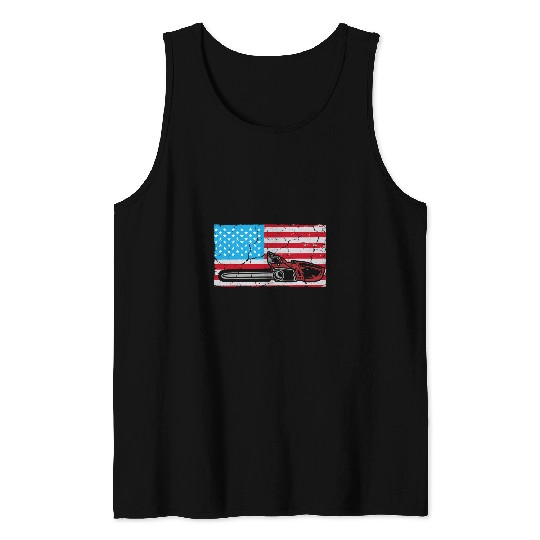 Chainsaw American Flag Woodworking Arborist Life USA Flag Tank Tops