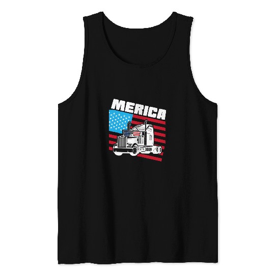 Merica American Flag US Patriotic USA Truck Lover Trucker Tank Tops