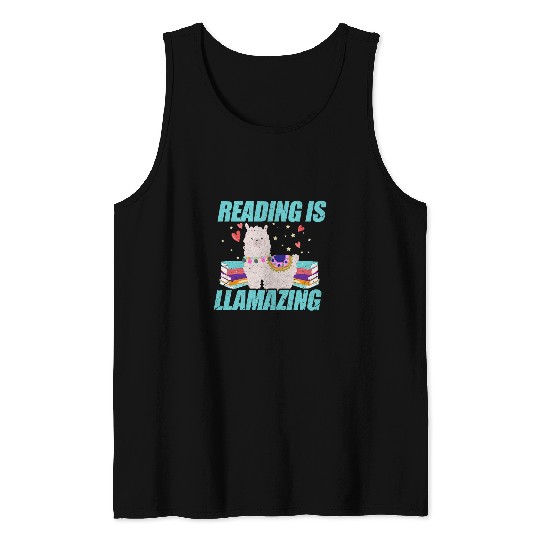 Book Llama Reading Is Llamazing Reader Bookworm Distressed Tank Tops