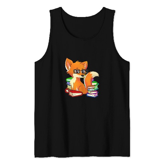 Funny Nerdy Fox Animal Bookworm Reading Book Lovers Tank Tops