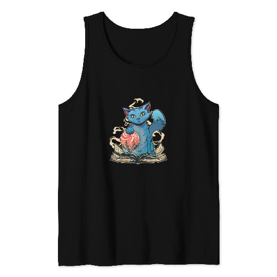 Funny magic cat with magic book and magic ball Tank Tops