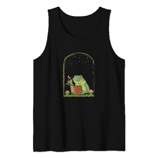 Cottagecore Frog Book Design for a Nature Lover 2 Tank Tops