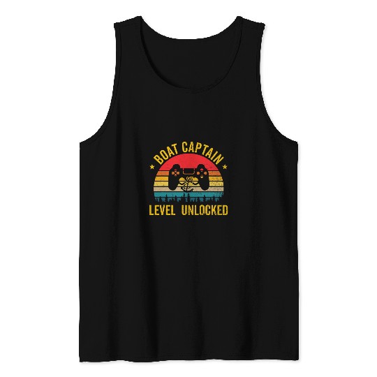 Boat Captain Level Unlocked Gaming Video Games Sailor Owner Tank Tops