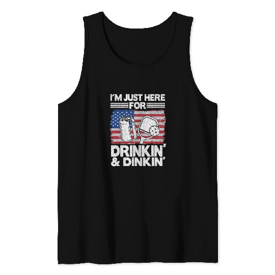 Im Just Here For Drinking Dinking Beer US Flag Pickleball Tank Tops