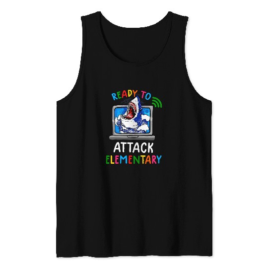 Ready To Attack Virtual Elementary Shark Back To School Tank Tops