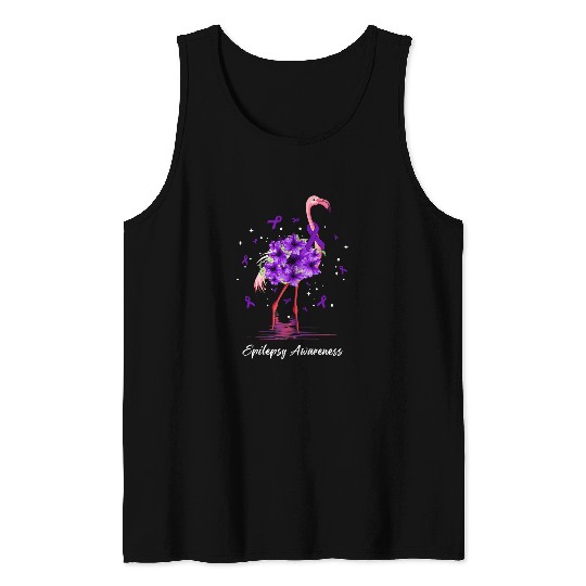 Pink Flamingo Purple Ribbon Epilepsy Awareness Day Warrior Tank Tops