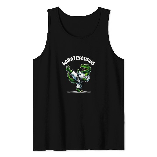 Funny Karatesaurus Dinosaur T Rexs In Karate Gi Black Belt Tank Tops