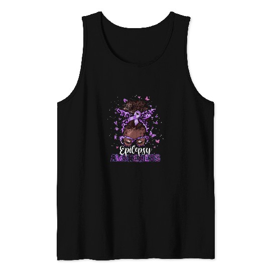 Messy hair bun Epilepsy Awareness Purple Butterflies Tank Tops