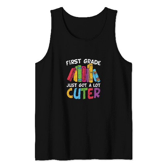 Cute First 1st Grade Kids Teacher Team Back To School Book Tank Tops