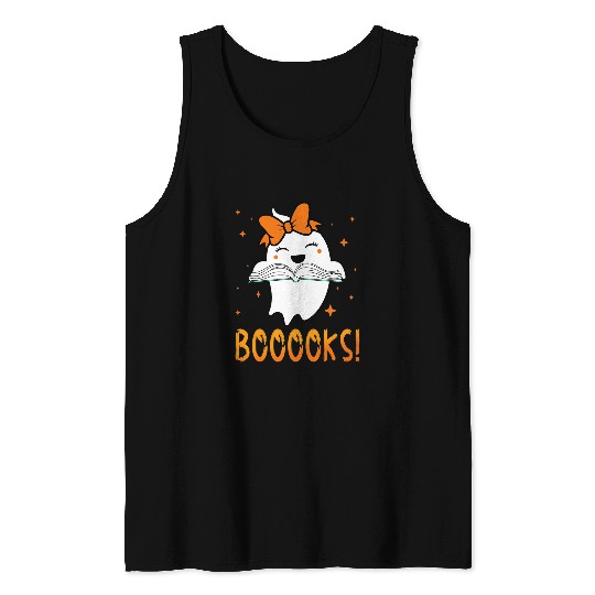 Cute ghosts Booooks Reading Halloween Teacher Book Library Tank Tops