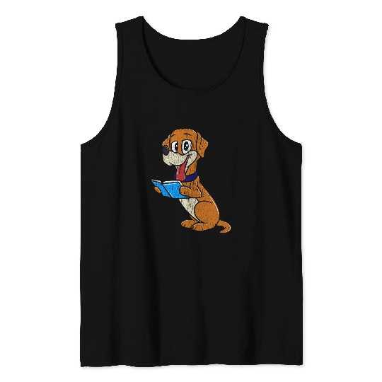 Cute Dog Reading A Human Training Book Funny Dog 2 Tank Tops