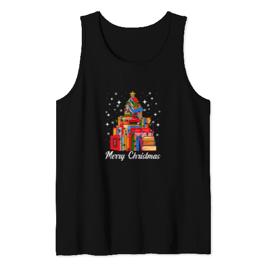 Merry Christmas Tree Love Reading Books Librarian xmass Tree Tank Tops