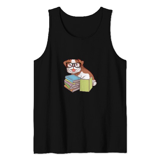 Cute Bulldog Puppy Dog Bookworm Passionate Book Lover Tank Tops