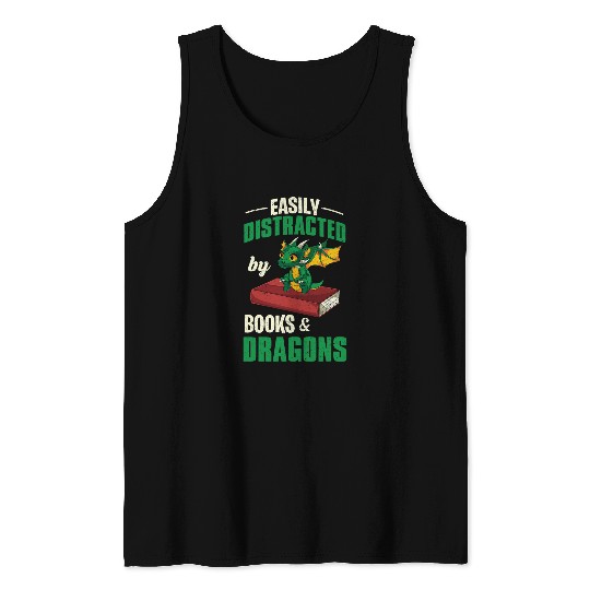 Cute Animal Fantasy Book Dragon Bookworm Librarian Reading Tank Tops