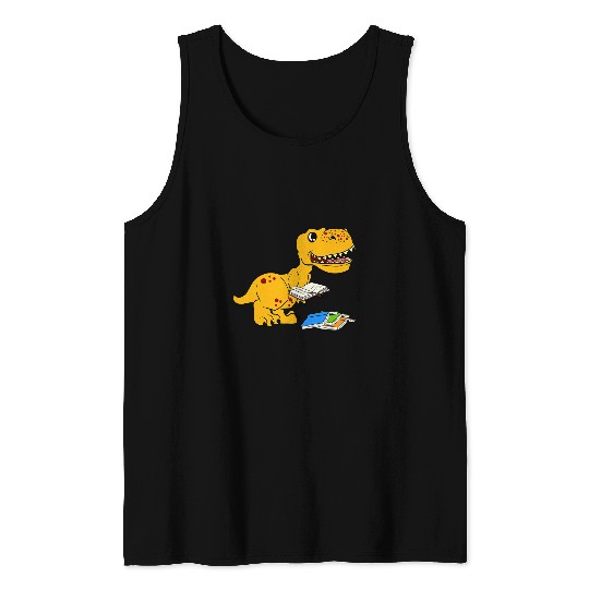 Cute Dinosaur Book Reading Book Lover Tank Tops