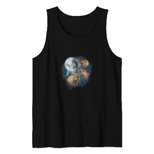3 capybarass Howling At Moon Funny Weird Cursed Meme Tank Tops