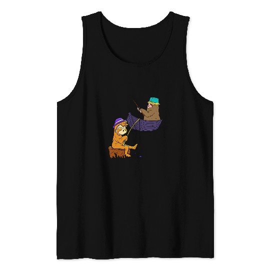 Sloths angler fishing fish fishing rod boat leisure child Tank Tops