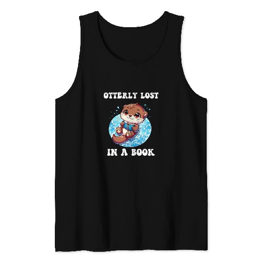 Cute Swimming Otter Book Reading Kids Tank Tops