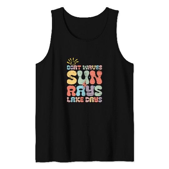 Boat Waves Sun Rays Lake Days Summer Family Vacation Tank Tops