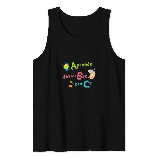 Aprende Descubre Crece Positive Back to School ABC Message Tank Tops