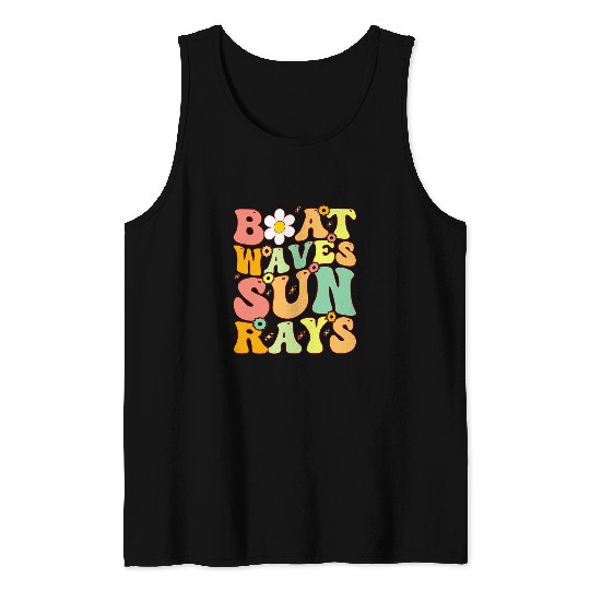 Boat Waves Sun Rays Beachwear Summer Vacation Tropical Tank Tops