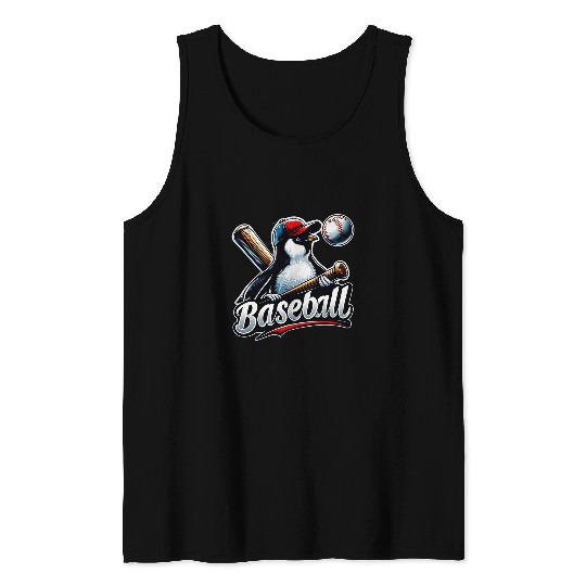 Funny Lets Go Penguin Playing Baseball 2 Tank Tops
