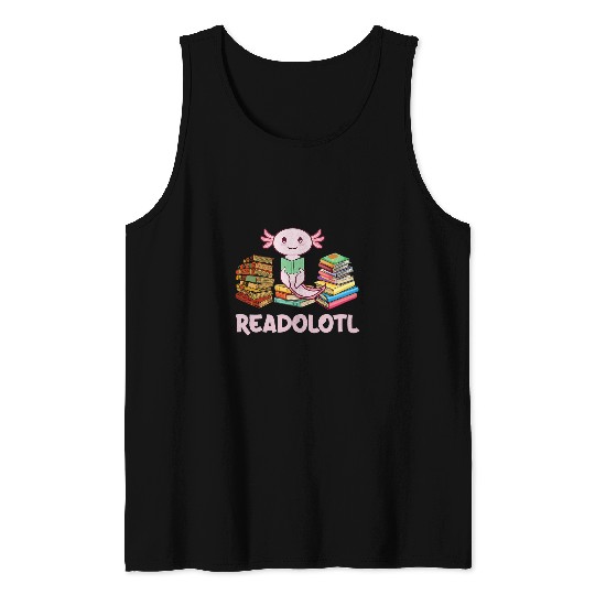 Cute Kawaii Axolotls Readolotl Book Reading Tank Tops