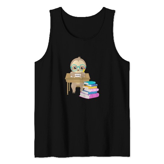 Cute Sloth Glasses Reading School Book Writing Math Desk Tank Tops