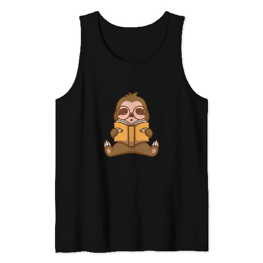 Sloth reading a Book Library Tank Tops