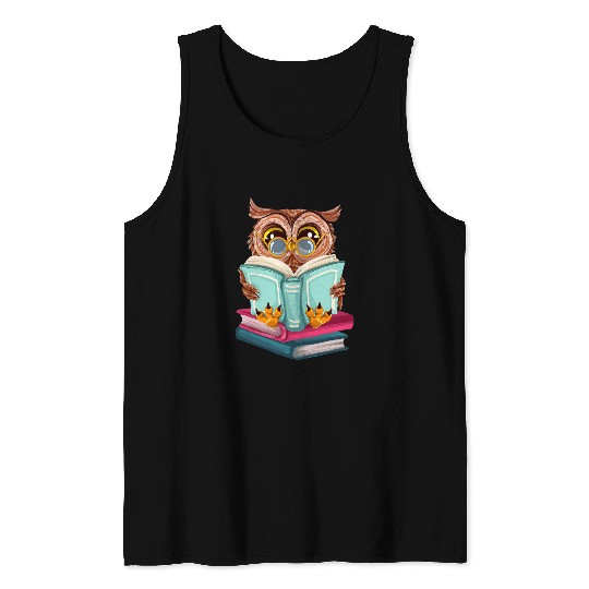 Cute Owl Reading Book Tank Tops