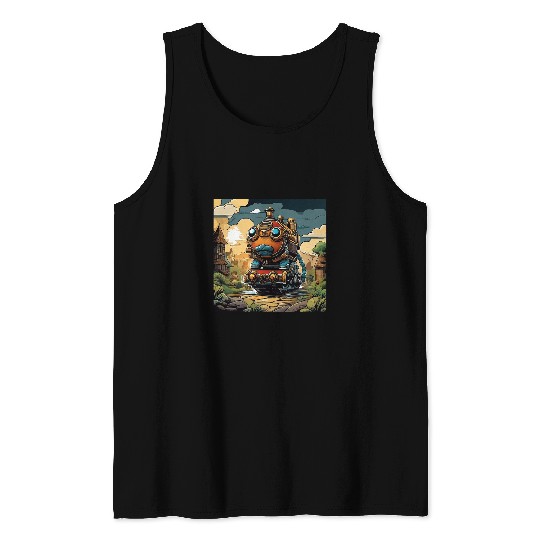 Silly Robot Invasion Funny Cartoon Dystopian Scifi Graphic Tank Tops